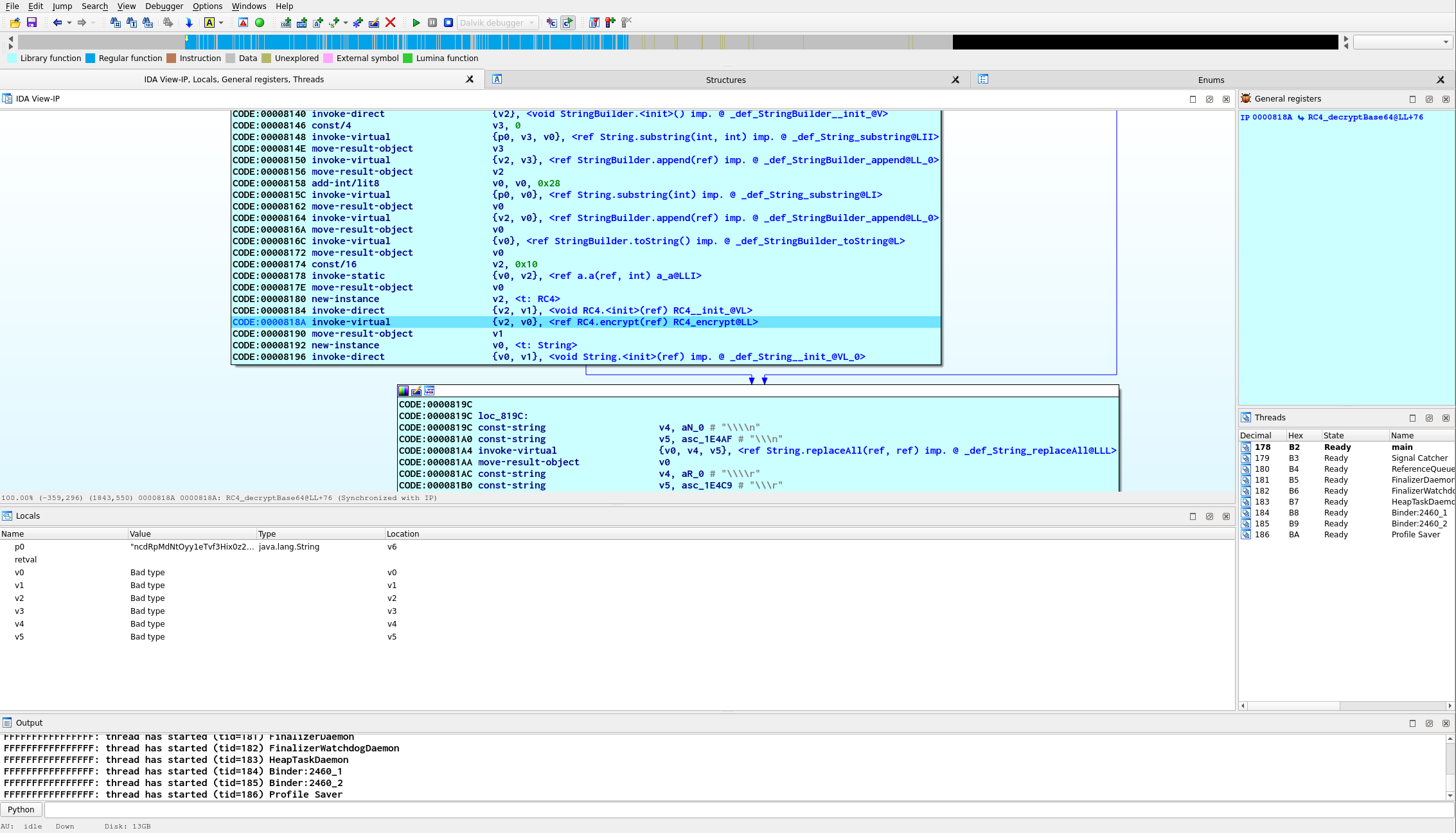 IDA debugging a dalvik program without type information