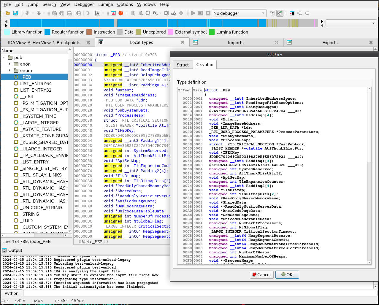 IDA editing the Windows Process Environment Block Structure