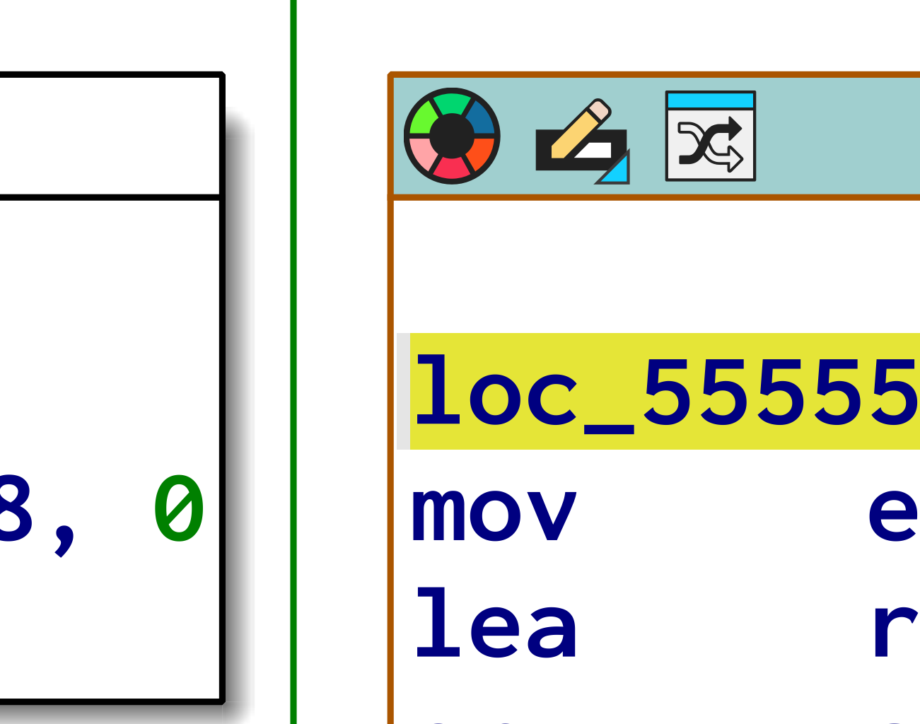 IDA at at high zoom level showing vectorized fonts